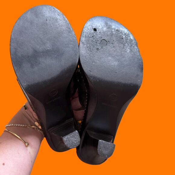 00's vintage dark brown leather platform y2k thong flip flops Size 8.5 *flaws* - Picture 5 of 9